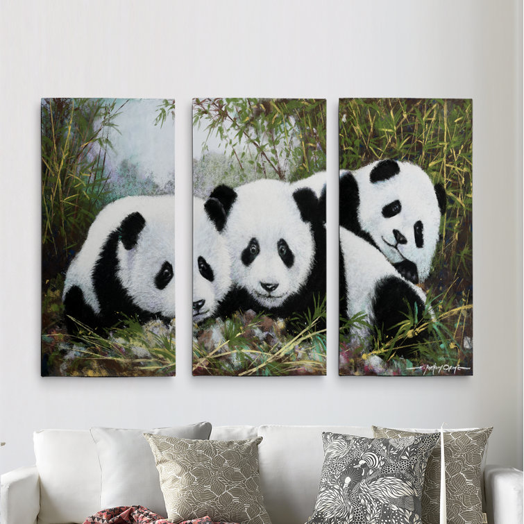 Panda Play 3 Piece Wrapped Canvas Graphic Art Print Set